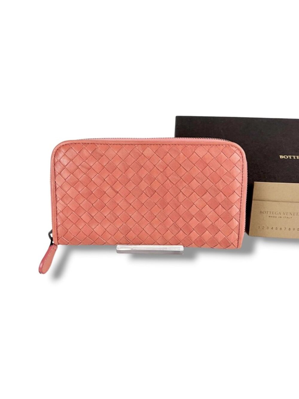 Bottega Veneta Intrecciato Leather Round Zippy Wallet Salmon Pink